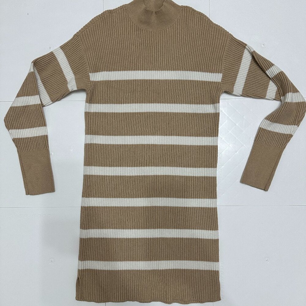 Abercrombie & Fitch Mockneck Mini Sweater Dress - Light Brown Stripe Size Small